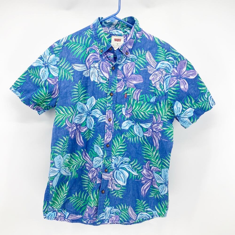 Levis Hawaiian tropical print Slim Fit short sleeve button down summer size M